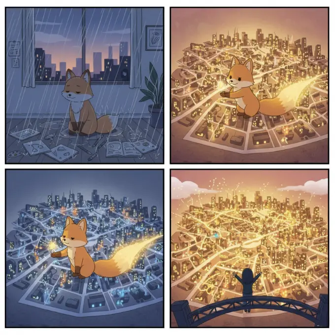 When Sparks Fade to Blue: A Fox's Map of Emotional Weather